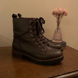 Kensie Dark Brown Lace-Up Combat Boots